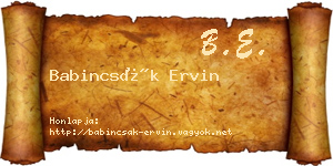 Babincsák Ervin névjegykártya